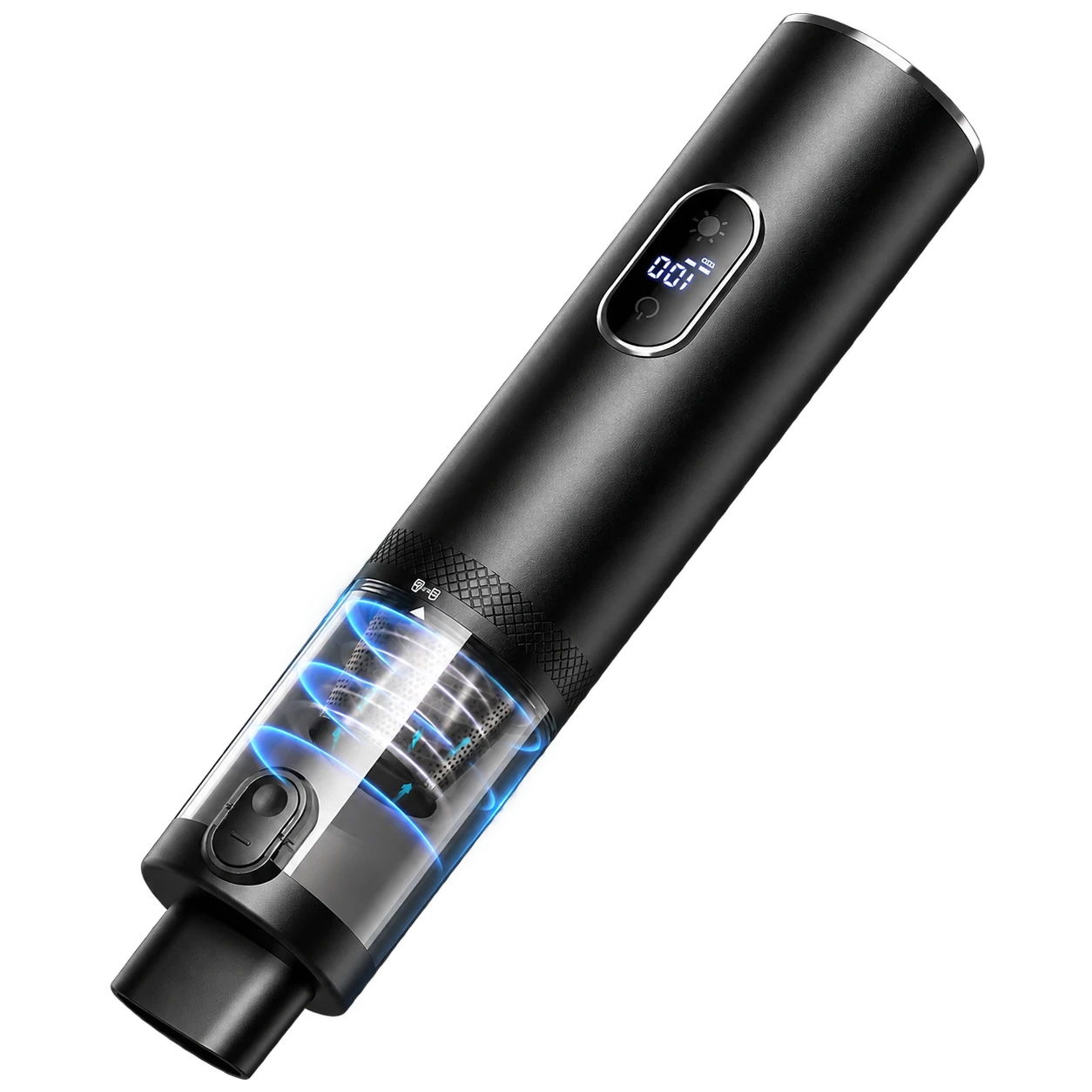 SUYRO AIR cordless vacuum, black finish with a digital battery display